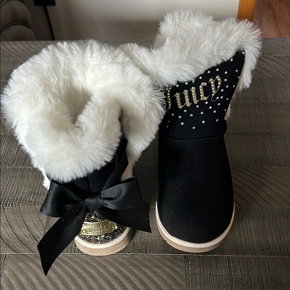 Juicy Couture Black and White Fur Boots